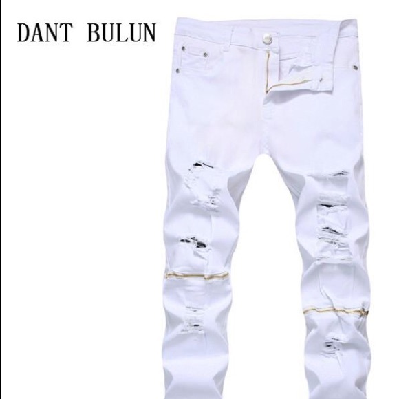DANT BULUN Zipper Ripped Biker Jeans Skinny - Picture 2 of 8
